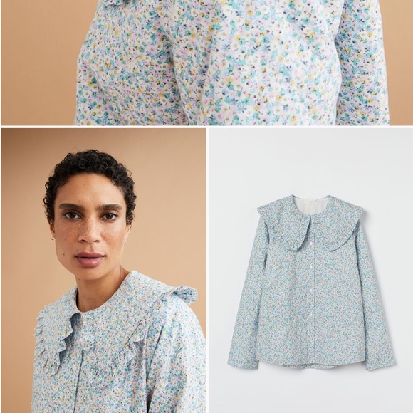 H&M Floral Frill-Trim-Collar Quilted Shacket - Picture 4 of 14